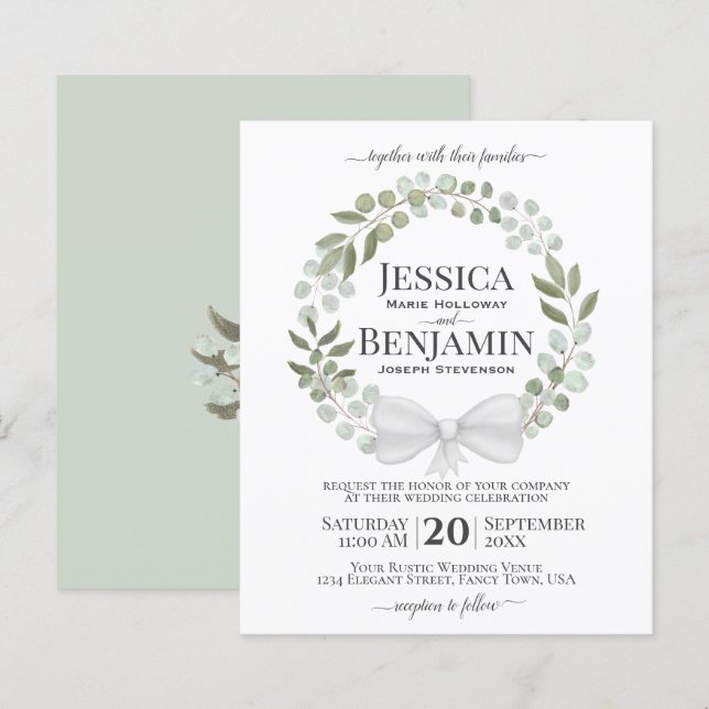 Lámina Invitación a matrimonio de Wreath of Greenery BUDG (Anverso / Reverso)