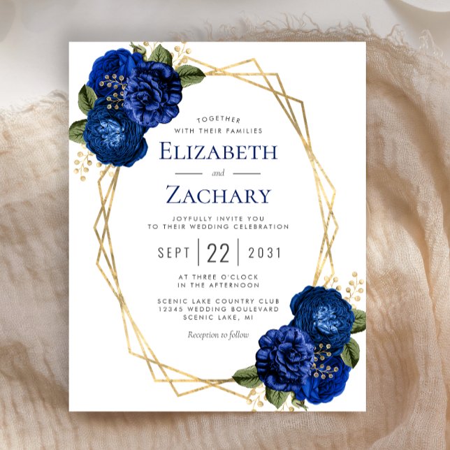 Lámina Invitación a matrimonio floral azul geométrico rea (Subido por el creador)