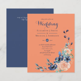 Lámina Invitación a matrimonio floral de coral azul de la