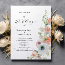 Lámina Invitación a matrimonio floral de coral romántico 