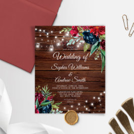 Lámina Invitación a matrimonio floral de madera rústica p