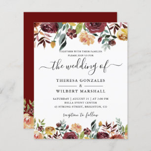 Lámina Invitación a matrimonio floral de Naranja rojo Bor