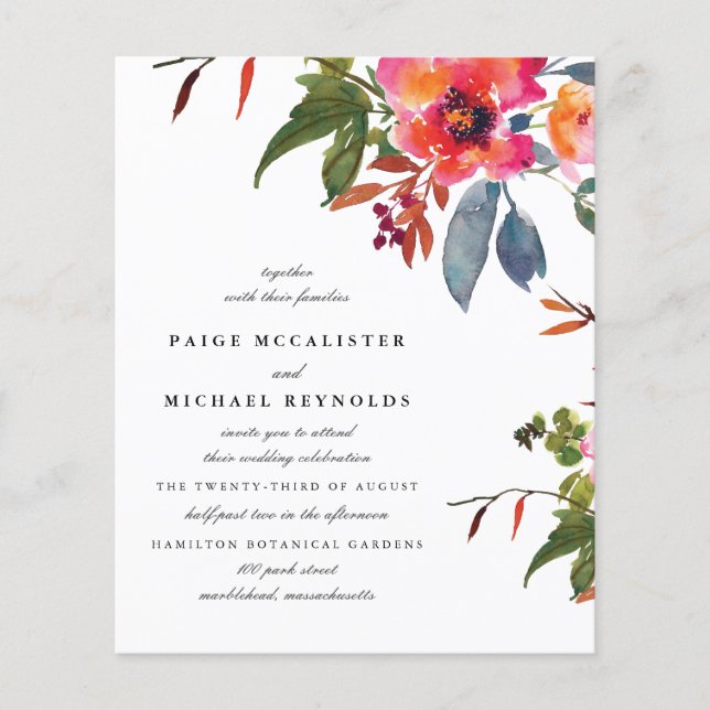 Lámina Invitación a matrimonio floral de Naranja rosado d (Anverso)
