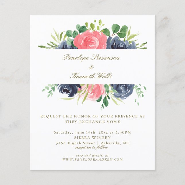 Lámina Invitación a matrimonio floral de Rosa de marina r (Anverso)