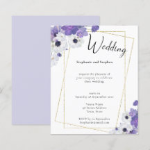 Invitación a matrimonio floral geométrico púrpura