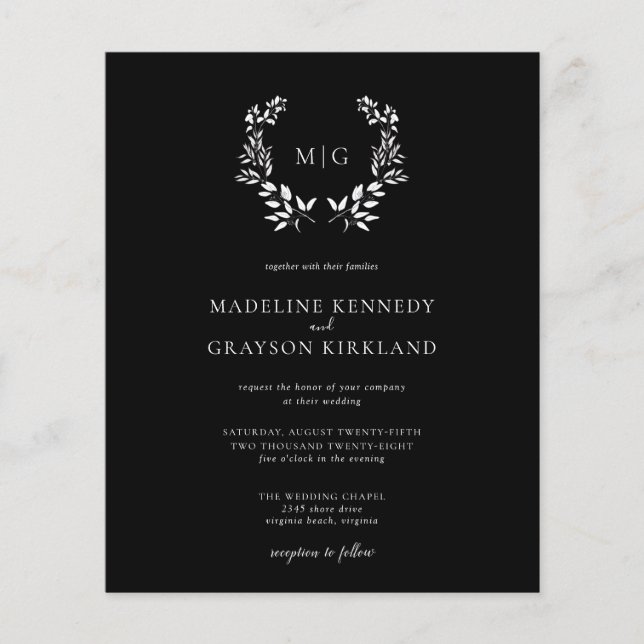 Lámina Invitación a matrimonio floral monograma de presup (Anverso)