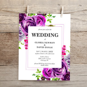 Lámina Invitación a matrimonio floral púrpura romántico c