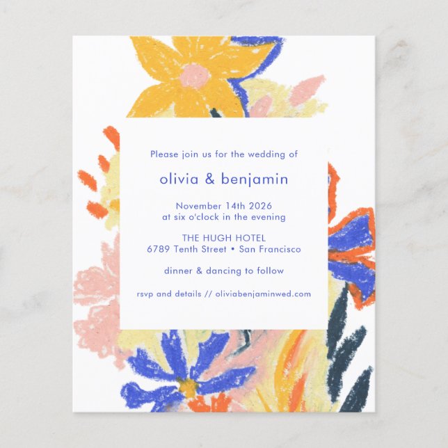 Lámina Invitación a matrimonio floral resumen artsy de pr (Anverso)