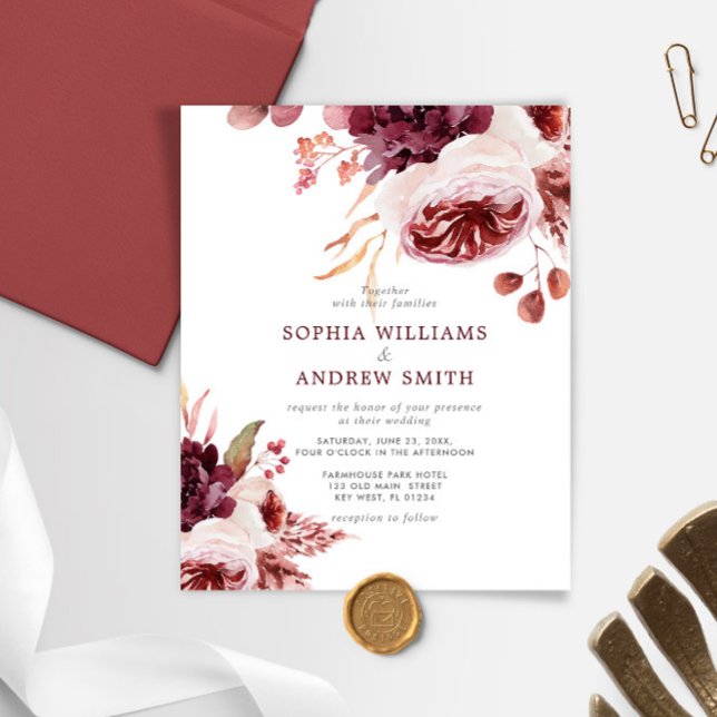 Lámina Invitación a matrimonio floral Rosa bohemio presup (Subido por el creador)