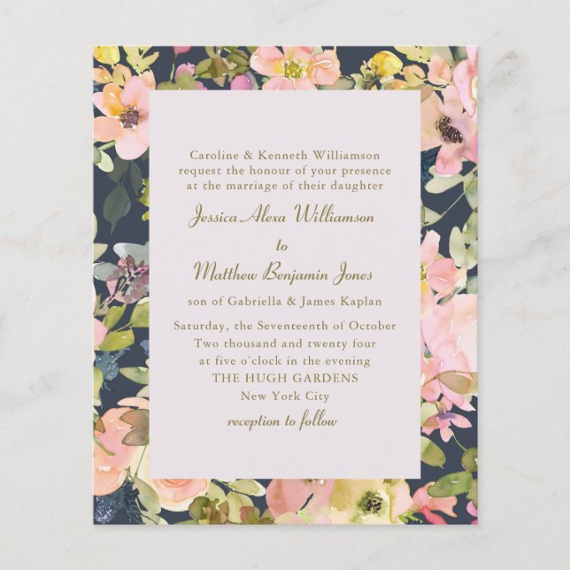 Lámina Invitación a matrimonio formal floral de la Marina (Anverso)