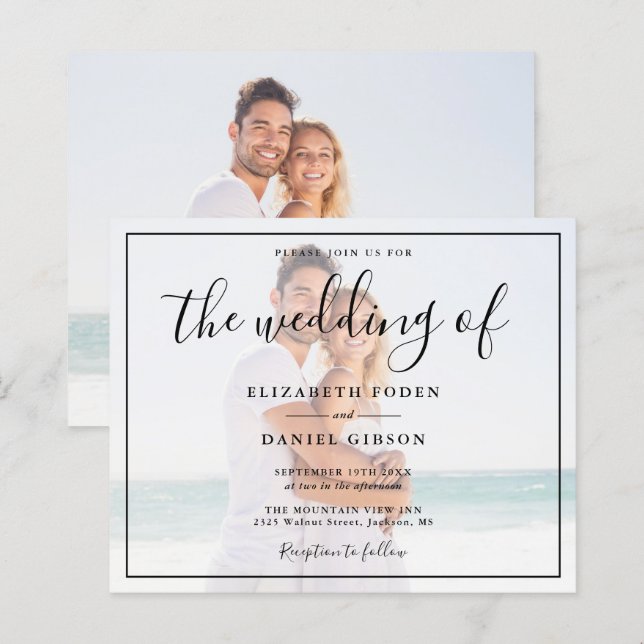 Lámina Invitación a matrimonio fotográfico blanco y negro (Anverso / Reverso)