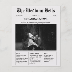 Lámina Invitación a matrimonio fotográfico de periódico ú