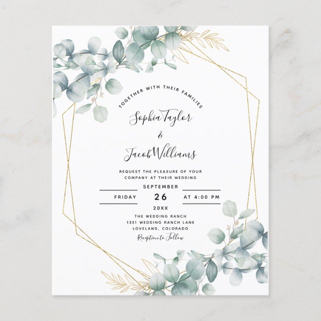 Lámina Invitación a matrimonio geométrico de eucalipto de (Anverso)