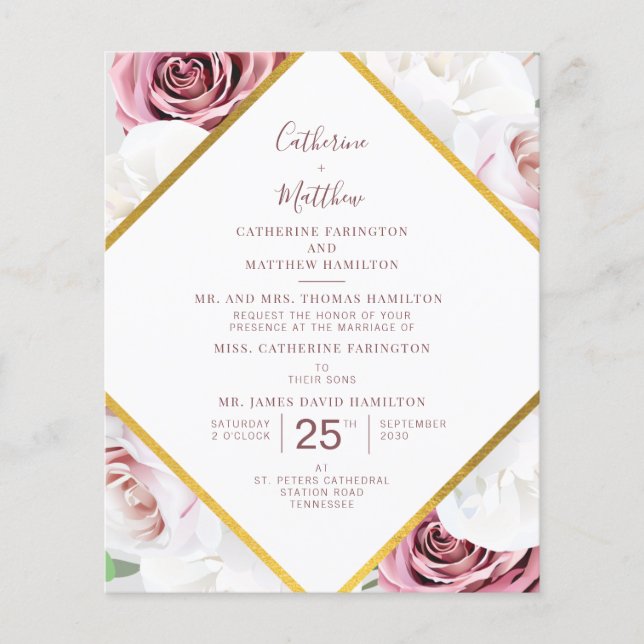Lámina Invitación a matrimonio geométrico floral con guió (Anverso)