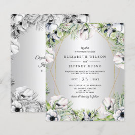 Lámina Invitación a matrimonio geométrico floral de plata