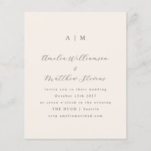 Lámina Invitación a matrimonio mínimo de marfil en monogr