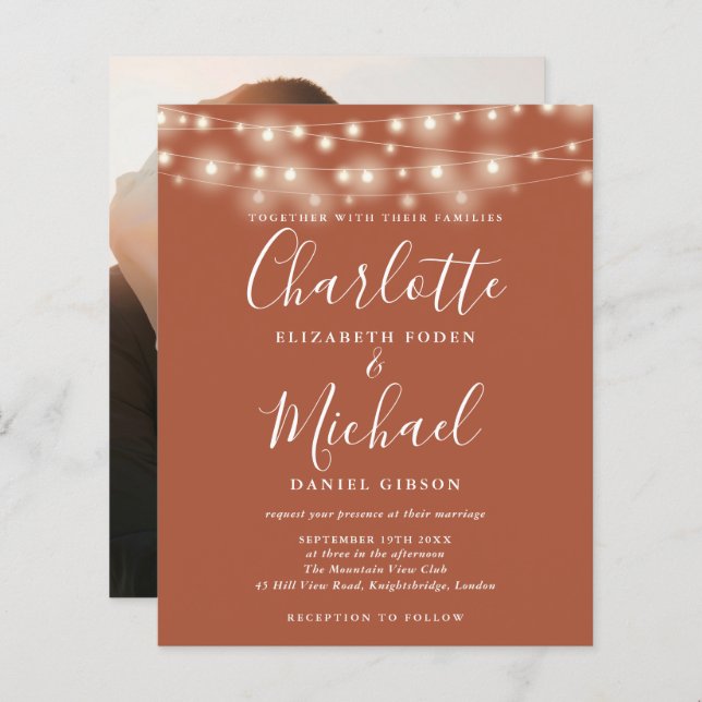 Lámina Invitación a matrimonio por foto de iluminación de (Anverso / Reverso)