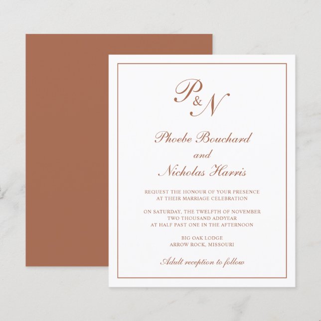 Lámina Invitación a matrimonio presupuestal de Monograma  (Anverso / Reverso)