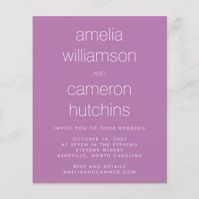 Lámina Invitación a matrimonio púrpura de Moda simple de  (Anverso)