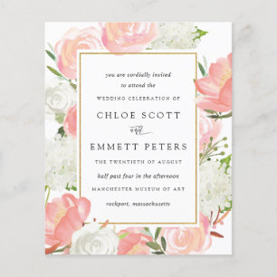 Lámina Invitación a matrimonio rústico floral blanca rosa