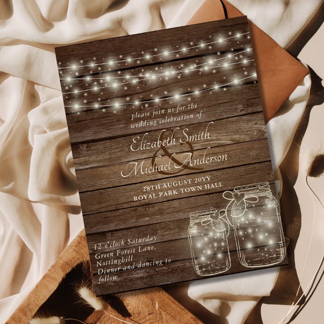 Lámina Invitación a matrimonio rústico presupuestal Mason (Subido por el creador)