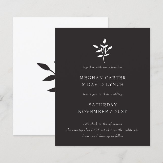 Lámina Invitación a matrimonio simple botánico presupuest (Anverso / Reverso)