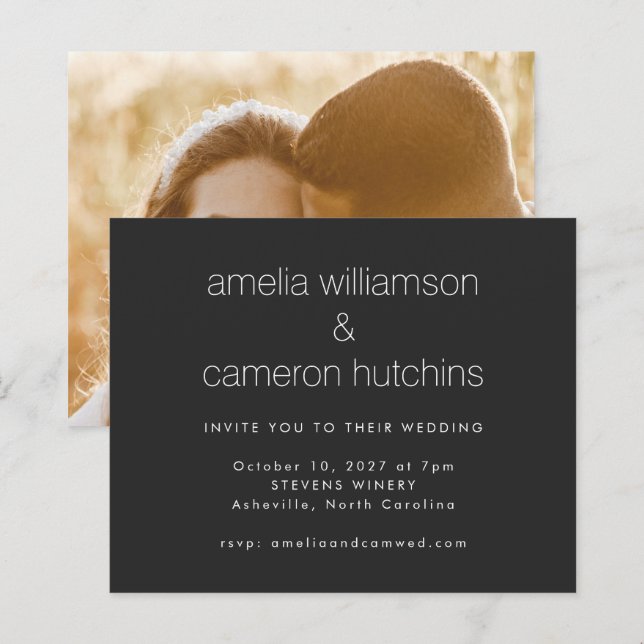 Lámina Invitación a matrimonio simple con fotografía de p (Anverso / Reverso)