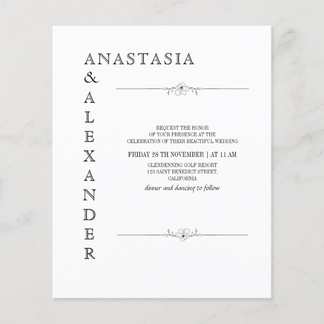 Lámina Invitación a matrimonio simple con presupuesto. (Anverso)