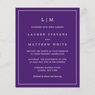 Lámina Invitación a matrimonio simple con un monograma pú