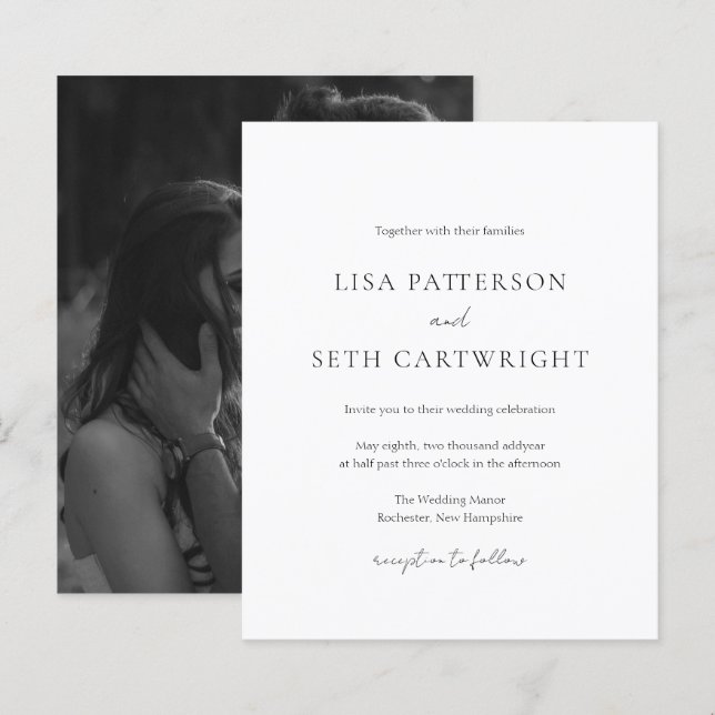 Lámina Invitación a matrimonio simple de foto clásica (Anverso / Reverso)