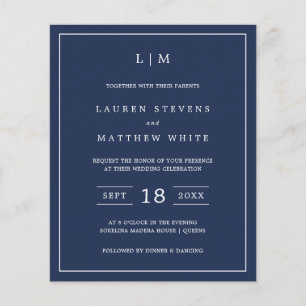 Lámina Invitación a matrimonio simple de monograma azul d