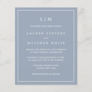 Lámina Invitación a matrimonio simple de monograma azul t
