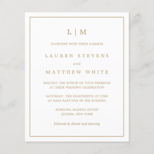 Lámina Invitación a matrimonio simple de monograma de oro