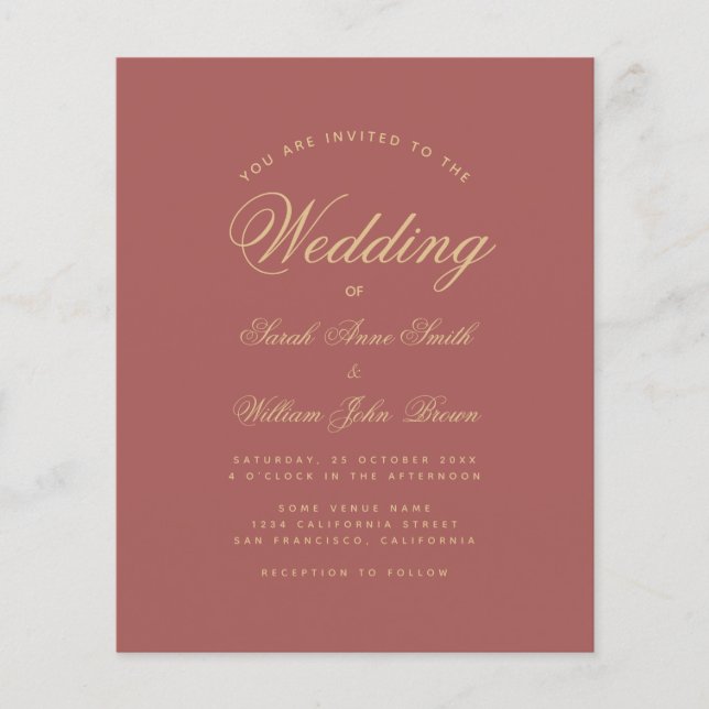 Lámina Invitación a matrimonio simple de Rosa de canela d (Anverso)