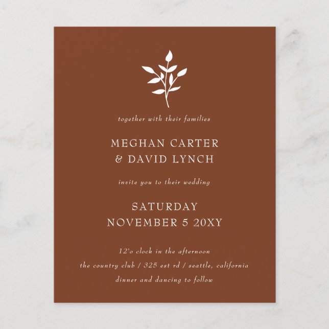 Lámina Invitación a matrimonio simple de terracota con pr (Anverso)