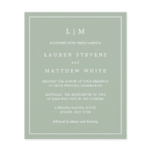 Invitación a matrimonio simple en monograma verde 