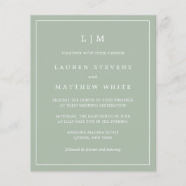 Lámina Invitación a matrimonio simple en monograma verde 