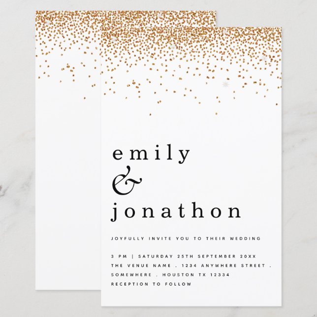 Lámina Invitación a matrimonio simple Purpurina de oro co (Anverso / Reverso)