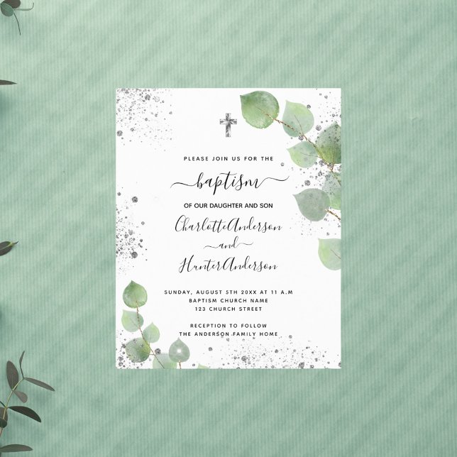 Lámina Invitación a mellizos eucaliptos para el bautismo  (Subido por el creador)