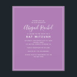 Lámina Invitación a Mitzvah del Purple Modern Budget Bat<br><div class="desc">Un diseño sencillo y moderno **POR FAVOR LEA ANTES DE COMPRAR** Nuestra pequeña gama de artículos de papelería de presupuesto mide 4, 5" x 5, 6" y se ajusta dentro de un sobre A6, que están disponibles en todo tipo de colores en su tienda de papelería local o usted puede...</div>