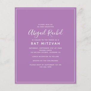 Lámina Invitación a Mitzvah del Purple Modern Budget Bat