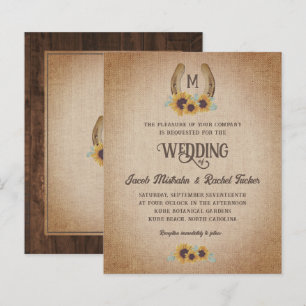 Lámina Invitación a monograma del Boda de girasoles rusti