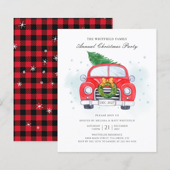Lámina Invitación a Navidades de familias de autos rojos  (Anverso / Reverso)