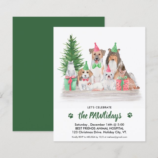 Lámina Invitación a Navidades de gatos de perros de negoc (Anverso / Reverso)