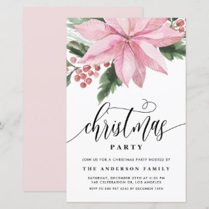 Lámina Invitación a Navidades de Poinsettia rosa de color