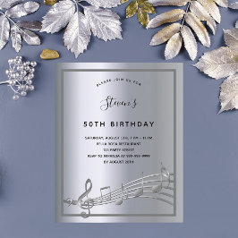 Lámina Invitación a notas de música de plata para cumplea