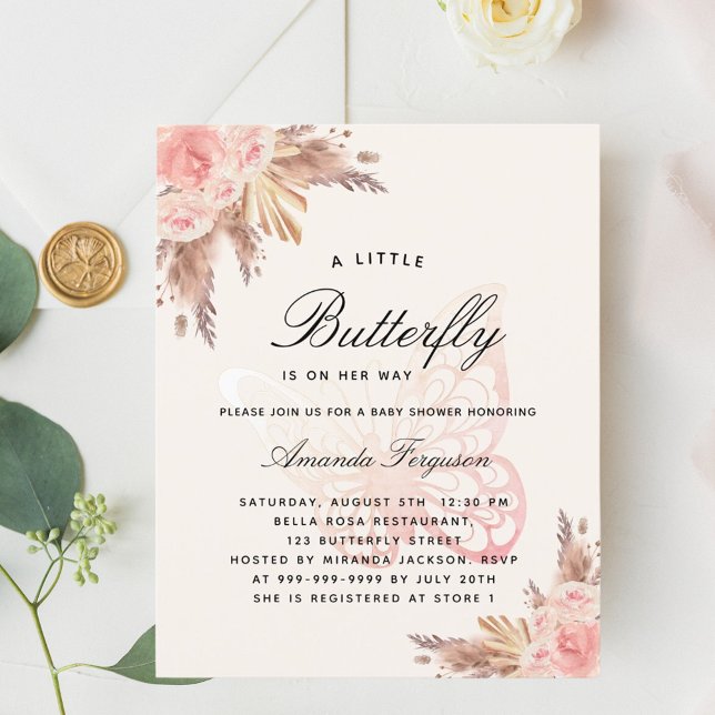 Lámina Invitación a pampas beige rosada con mariposa en u (Subido por el creador)
