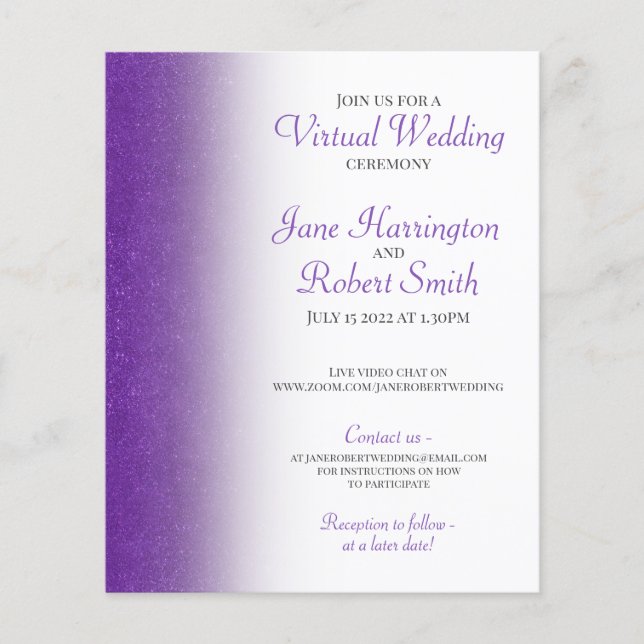 Lámina Invitación a papel de Boda virtual de Purpurina pú (Anverso)