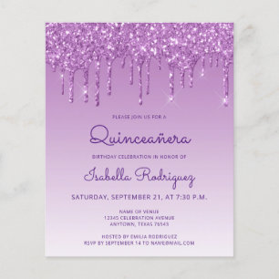 Lámina Invitación a perforar Purpurina púrpura de Quincea