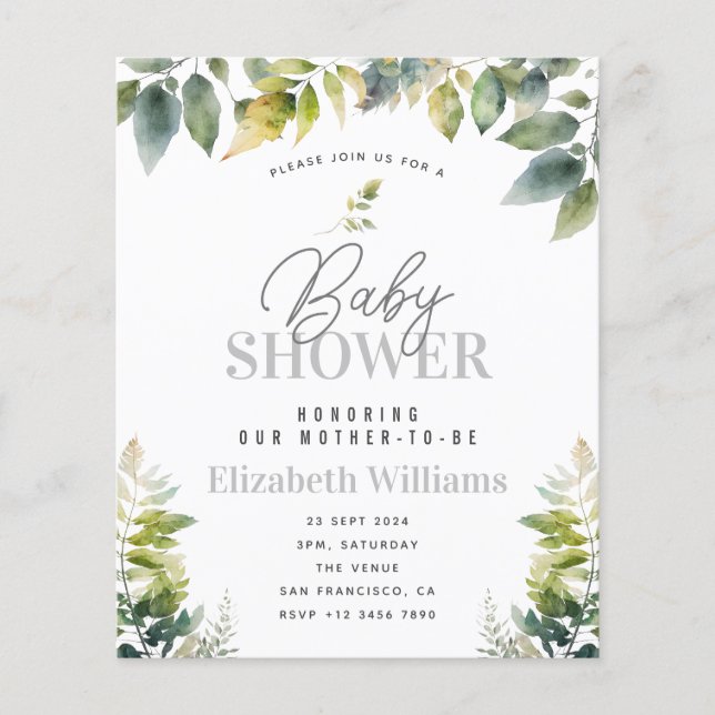 Lámina Invitación a presupuesto de Baby Shower para la ju (Anverso)